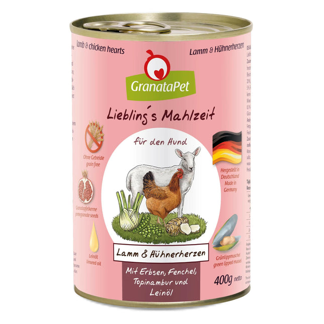 GranataPet Lamb & Chicken Hearts - grain-free wet dog food - lamb and chicken hearts.