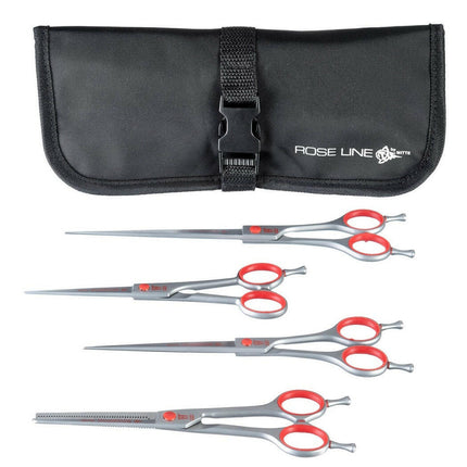 White Red Rose Line - professional scissors set + thinning shears, packaged in a case.