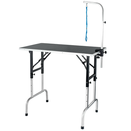 Grooming table with single-sided arm and height adjustment, top 90cm x.
