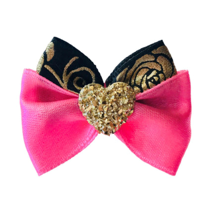 Blovi Bow Glamour satin bow with rose motif.