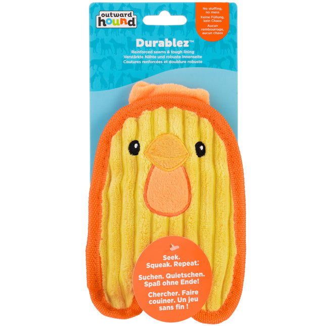 Outward Hound Durablez Chicky - squeaky toy for dogs, unstuffed, yellow chick.