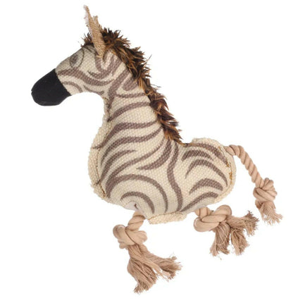 Flamingo Beige Zebra - dog toy, zebra with rope and squeaker, beige.