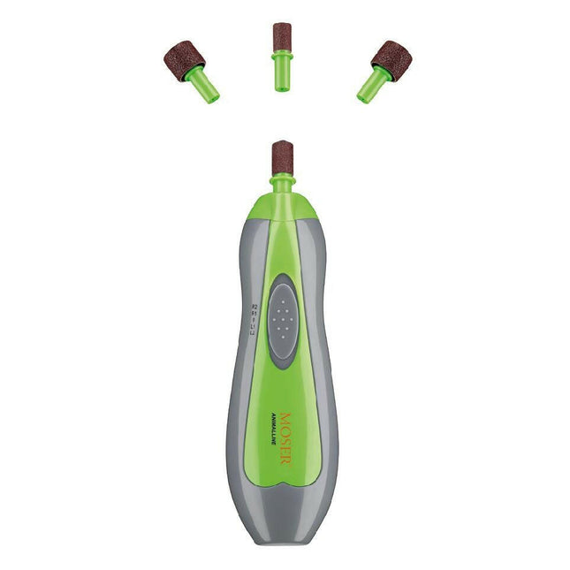 Moser Cordless Nail Grinder - cordless, battery-operated nail grinder with two rotation directions.