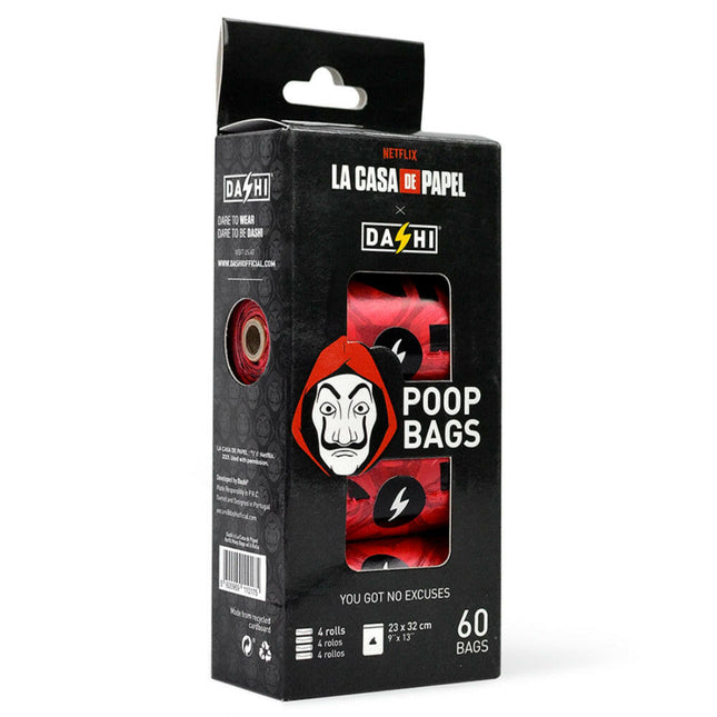 Dashi La Casa De Papel Poop Bags 4x15pcs - biodegradable dog waste bags.