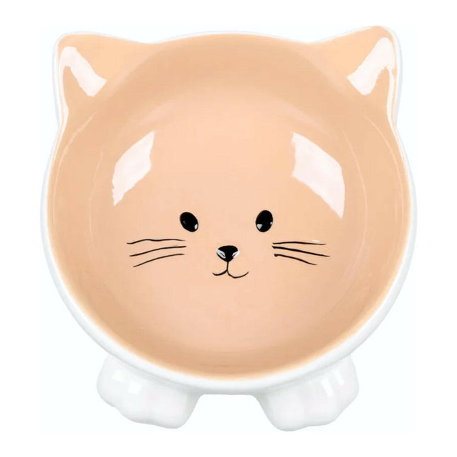 Flamingo Puzi Taupe Bowl - ceramic bowl for cats, elevated, kitten.