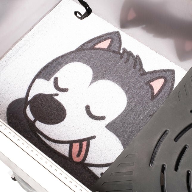 Blovi Stainless Lift Bath - stainless steel grooming tub with electric lift and sliding doors.