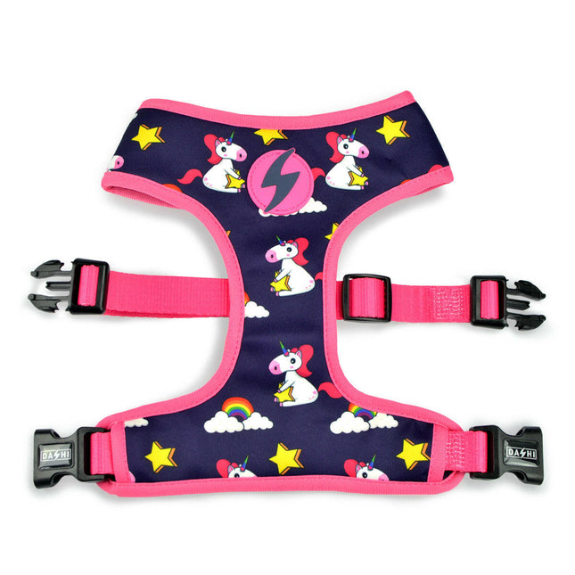 Dashi Unicorn Neo Mesh Harness - no-pull, reversible dog harness made of neoprene, unicorn pattern.
