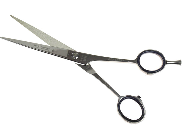 Gotta Solingen Ice Nickel-Plated Straight Scissors (17cm) with Single-Sided Micro-Sanding.
