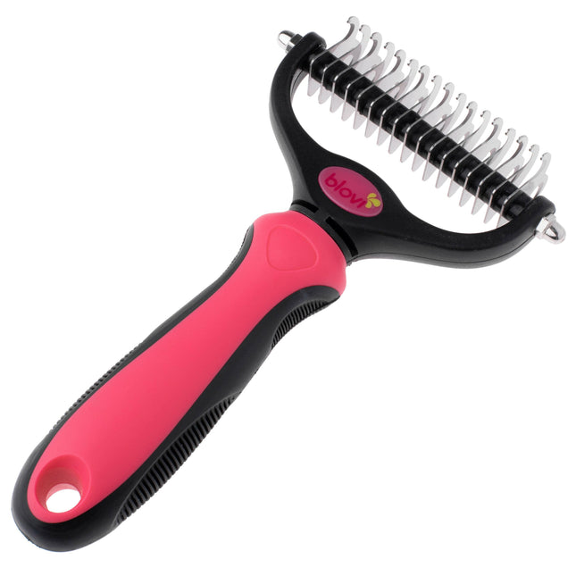 Blovi Double Undercoat Rake Pink - Double-sided dog trimmer, pink.
