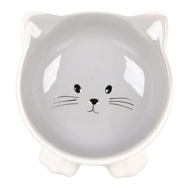 Flamingo Puzi Grey Bowl - ceramic bowl for cats, elevated, kitten.