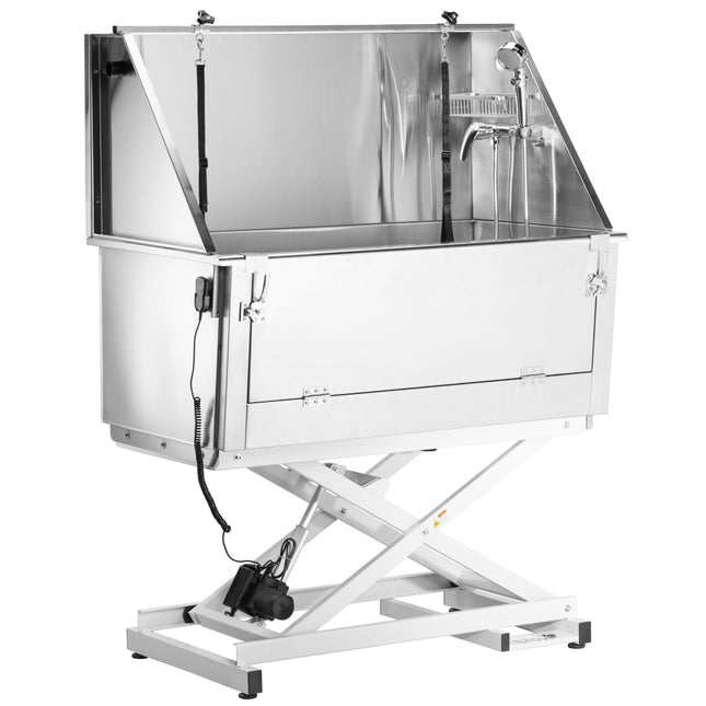 Blovi Stainless Electric Bath - stainless steel grooming tub with lift and opening front.