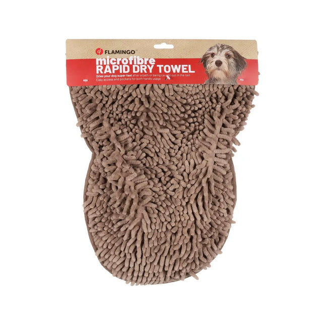 Flamingo Pakka Rapid Dry Towel - dog towel with hand pockets.