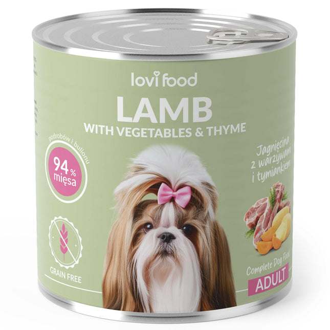 Lovi Food Lamb with Vegetables - wet dog food with lamb, vegetables, and thyme.