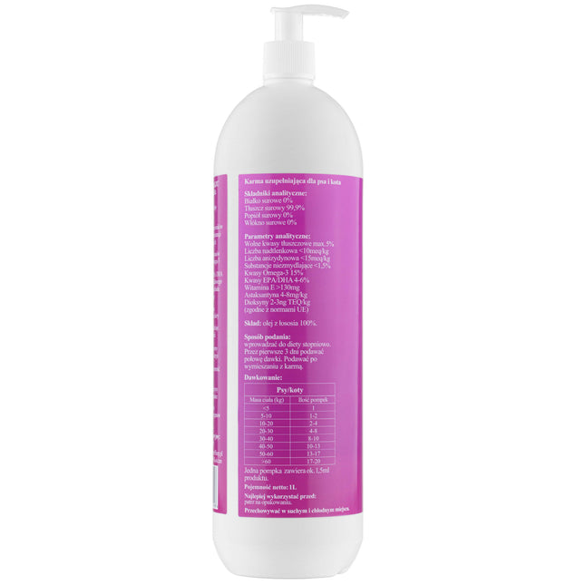 Lovi Food Oil - pure salmon oil for dogs and cats, rich in Omega-3 fatty acids, EPA, and DHA.