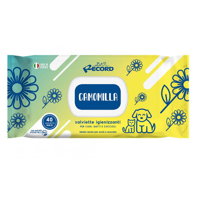 Record Chamomile Wipes - universal wipes for cleaning the fur, eyes, and ears of dogs and cats, with chamomile - 40 pieces.