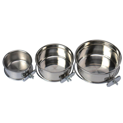 Show Tech stainless steel bowl with a clamp handle for kennel cage.