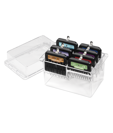 Andis Clip Comb Set - 7-piece set of plastic snap-on guide combs with storage case.