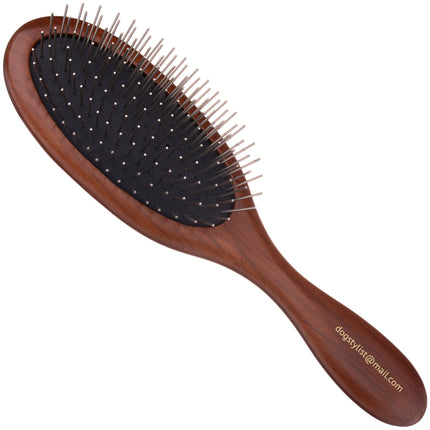 P&W Dog Stylist Brush - wooden, oval brush with metal pins.