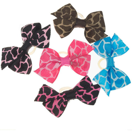 Blovi Bows Wild 25 pcs - colorful leopard print bows for dogs, on elastic bands.