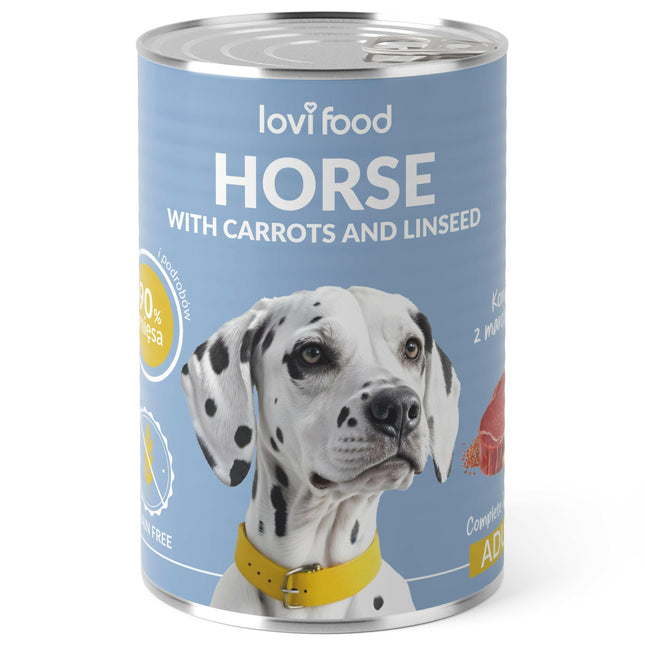 Lovi Food Horse with Carrots and Linseed - wet food for dogs, with horse meat, carrots, and linseed - 24x.