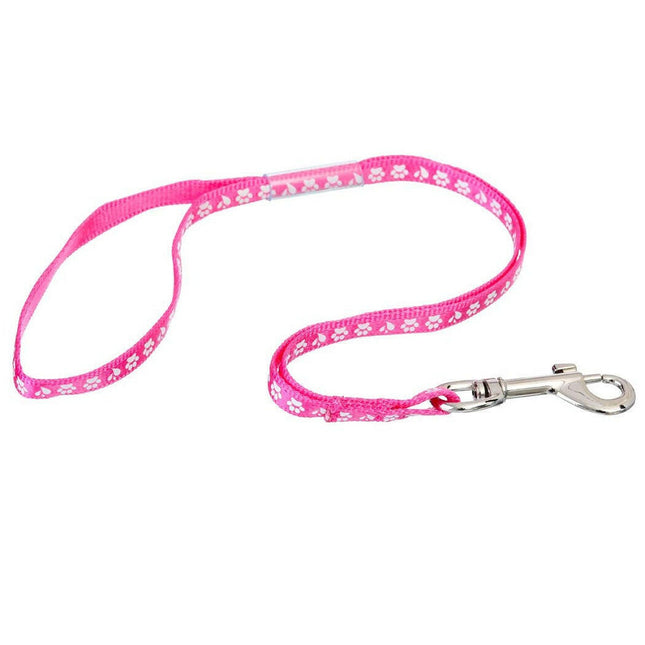 Groom Professional Arno Pink - nylon grooming leash with white paw print design, pink, width 1cm.