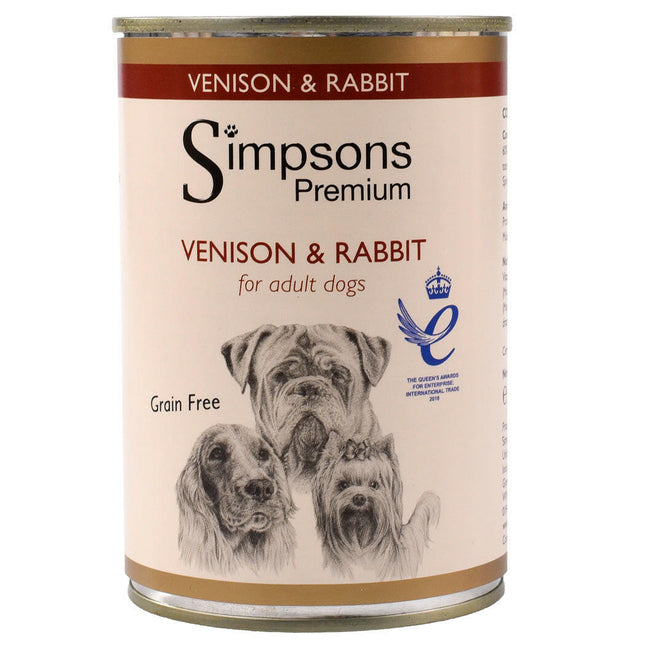 Simpsons Premium Venison & Rabbit Casserole - grain-free food for adult dogs, with game meat, rabbit, and vegetables - 24x.