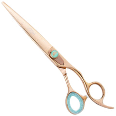 Kenchii Rose Offset Scissors - rose gold grooming scissors, straight, with micro-serration.