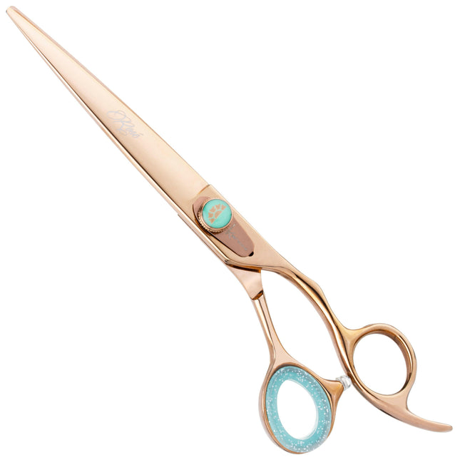 Kenchii Rose Offset Scissors - rose gold grooming scissors, straight, with micro-serration.