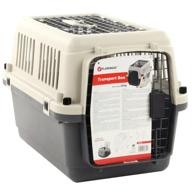 Flamingo Transport Cage Neto Dark Grey S - sturdy carrier for dogs and cats, for.