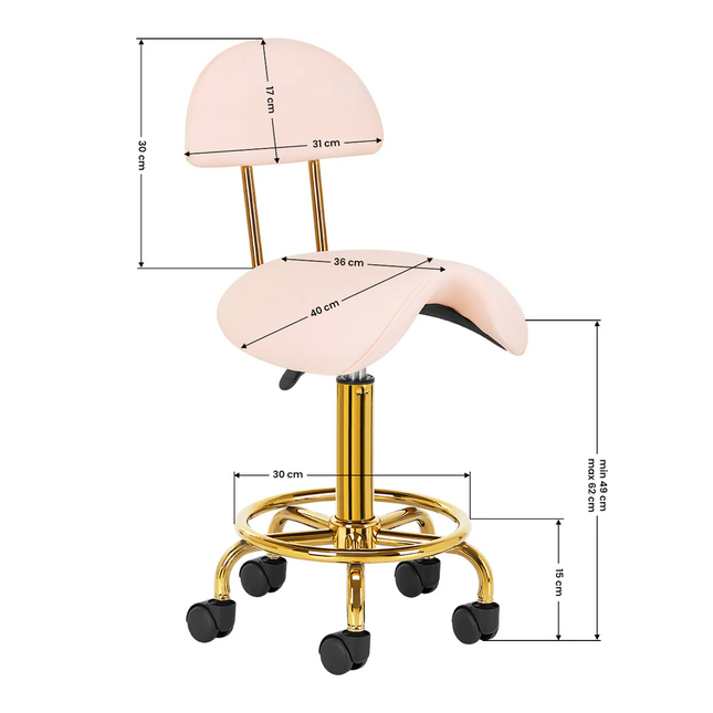 Activ 6001 - G Gold Rose - gold grooming chair with contoured seat and backrest, light pink.