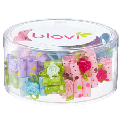 Blovi Bows Dots 25 pcs - elegant bows in colorful polka dots with a rose, on an elastic band, for dogs.