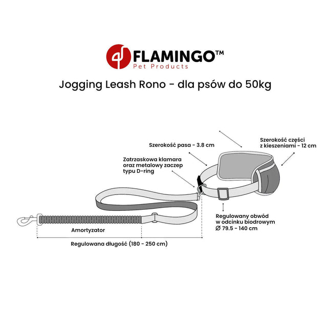Flamingo Rono Jogging Leash - cushioned running leash for dogs, with a hip belt and pockets.