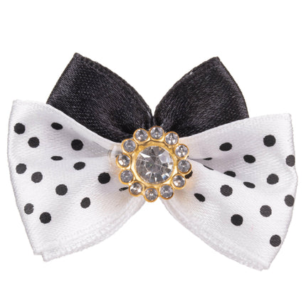 Blovi Bow Glamour satin polka dot bow with decorative stone.