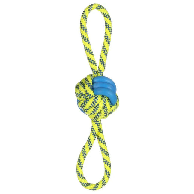 Flamingo Knotted Ball - rope ball for dogs, blue - yellow.