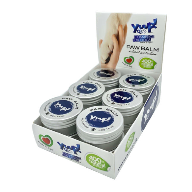 Yuup! Paw Balm - pet paw care balm set with a display stand for resale.