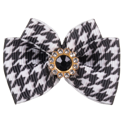 Blovi Bow Glamour handmade houndstooth bow with decorative stone.