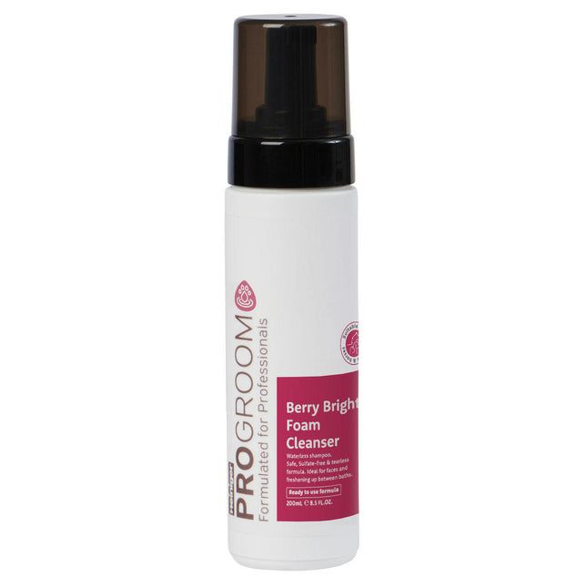 ProGroom Berry Bright Foam Cleanser - foam for dog and cat faces, illuminating dry shampoo for fur.