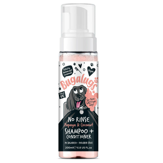 Bugalugs Papaya & Coconut 2in1 No Rinse Shampoo - dog shampoo with conditioner, no rinsing required, fruity scent.