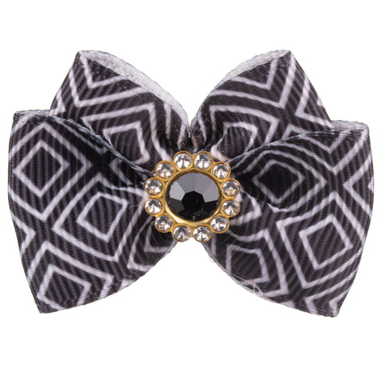 Blovi Bow Glamour handmade bow tie in geometric pattern, with decorative stone.
