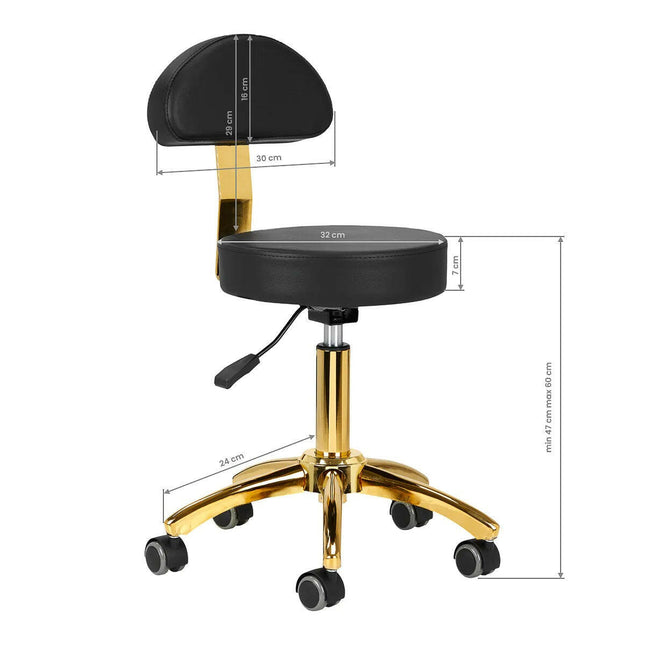 Activ AM - 304G Gold Black - gold grooming chair/stool with adjustable height, removable backrest, black.