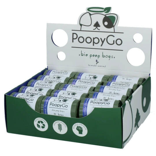 Holland PoopyGo Bio Poop Bags Box Roll - Biodegradable Lavender Dog Waste Bags.