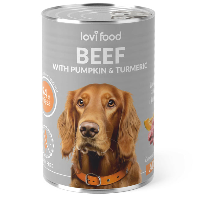 Lovi Food Beef with Pumpkin - wet dog food with beef, pumpkin, and turmeric.