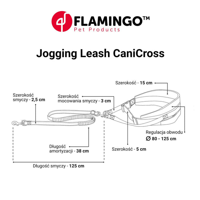 Flamingo CaniCross Jogging Leash - cushioned leash and wide running belt for jogging with your dog, black.