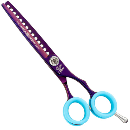 P&W Carat Chunker Scissors - single-sided thinning shears with micro-serration, 14 teeth.