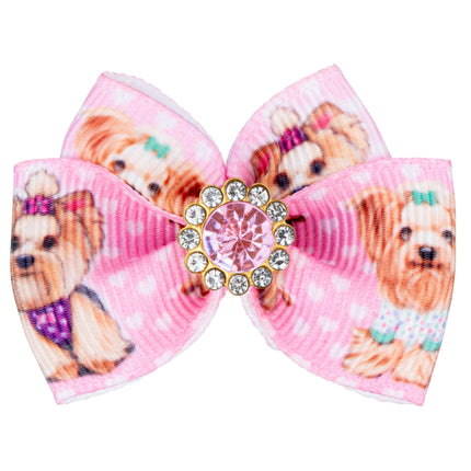 Blovi Bow Glamour Bow for Yorkies with Decorative Gemstone.