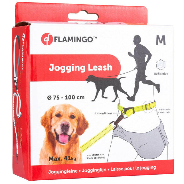 Flamingo Diran Jogging Leash Fluo - jogging leash for running with your dog, with a shock absorber.