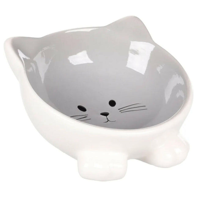 Flamingo Puzi Grey Bowl - ceramic bowl for cats, elevated, kitten.