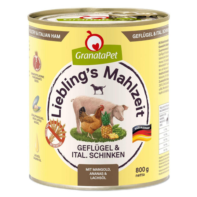 GranataPet Poultry & Italian Ham - grain-free wet dog food, poultry and Italian ham.