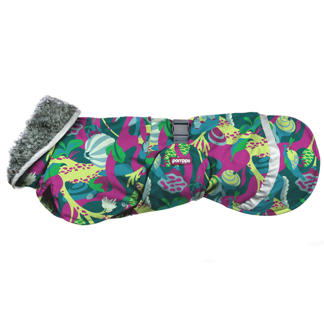Perus Pomppa for Harness Trail - winter jacket for dogs, with a harness opening, multicolored leaves.