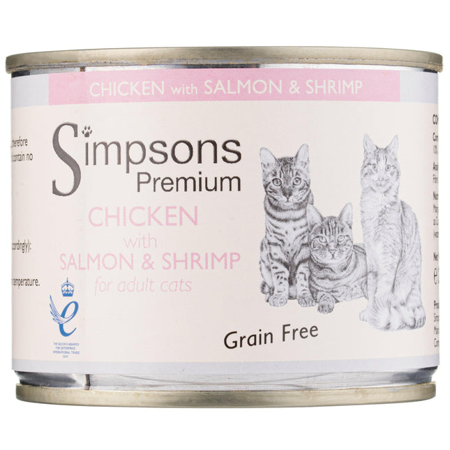 Simpsons Premium Cat Chicken with Shrimp - grain-free wet food for cats, chicken, salmon, and shrimp.